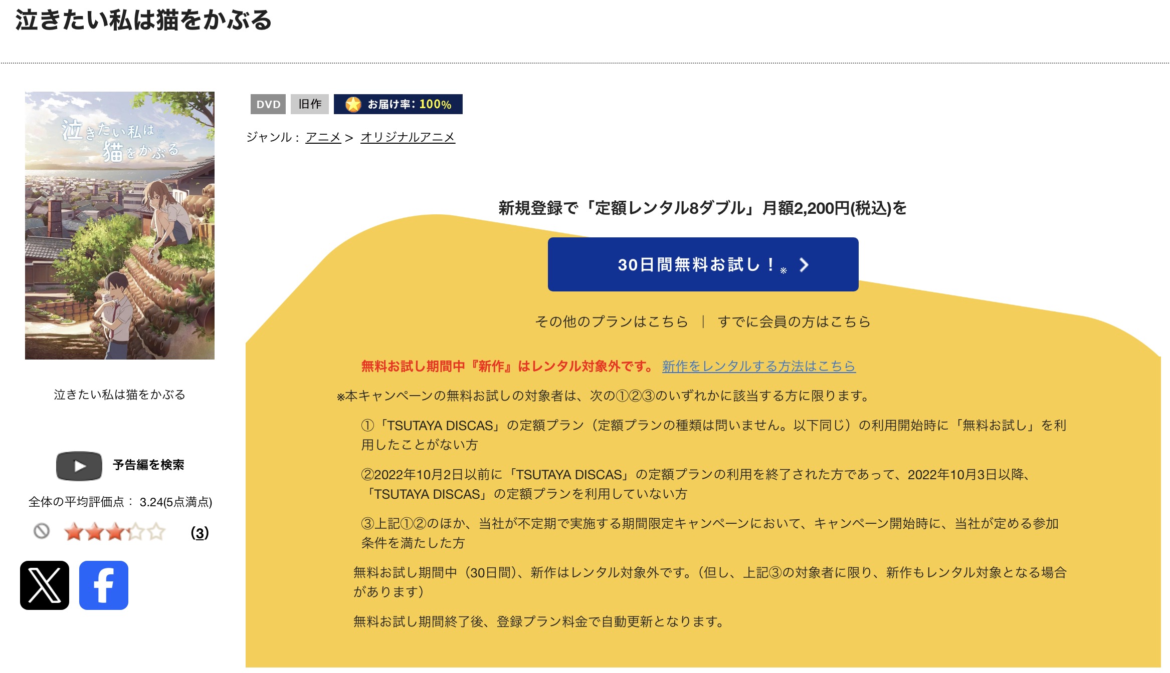 TSUTAYA DISCASの泣きたい私は猫をかぶる