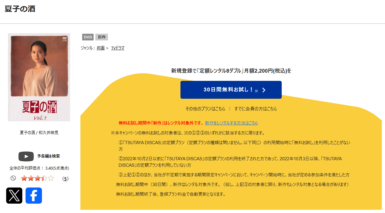 TSUTAYA DISCASの夏子の酒