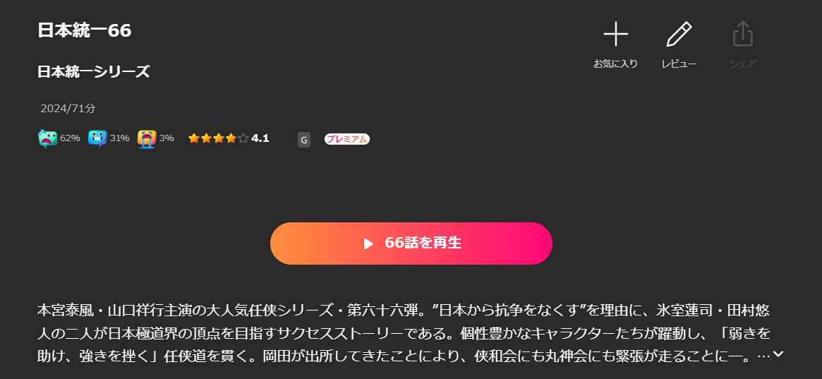 Leminoの日本統一66配信画像