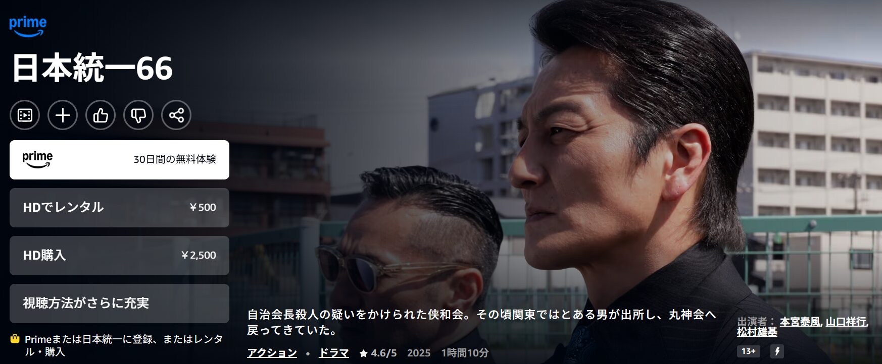 Amazonプライムの日本統一66配信画像