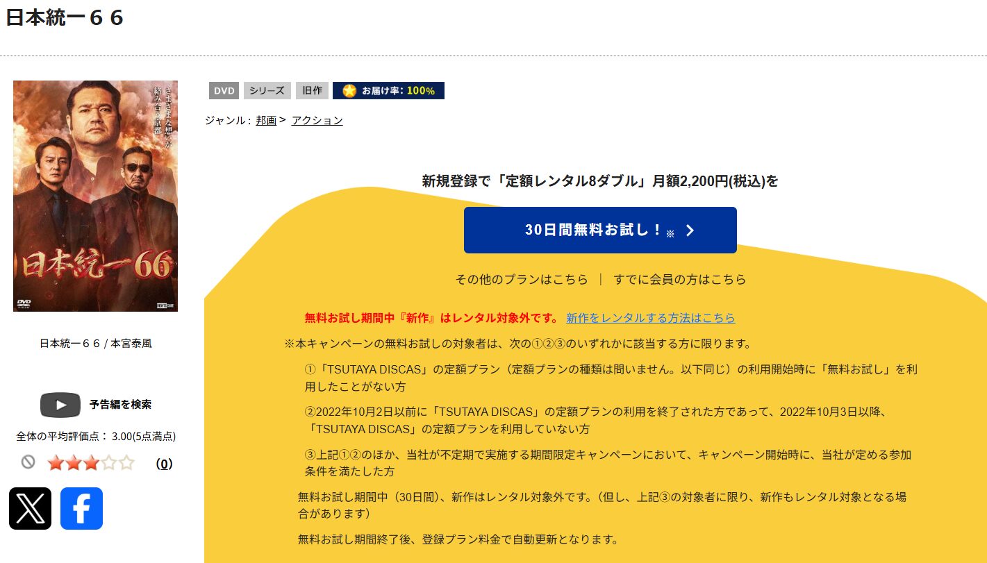 TSUTAYA DISCASの日本統一66