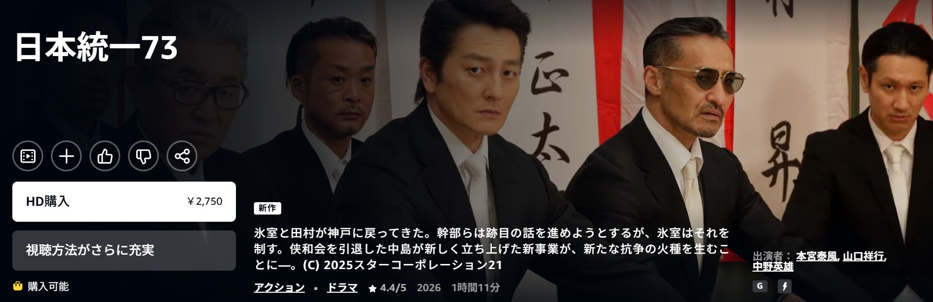 Amazonプライムの日本統一73配信画像