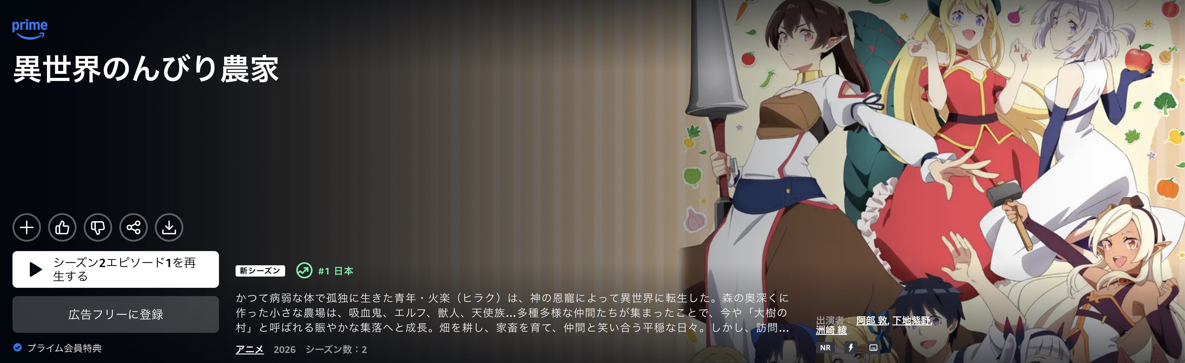 Amazonプライムの異世界のんびり農家 2期配信画像