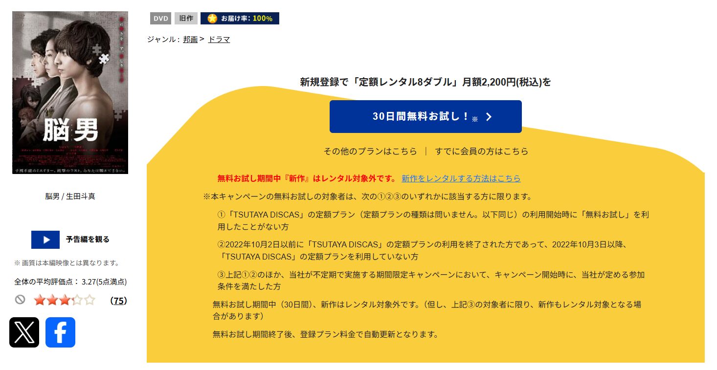 TSUTAYA DISCASの脳男