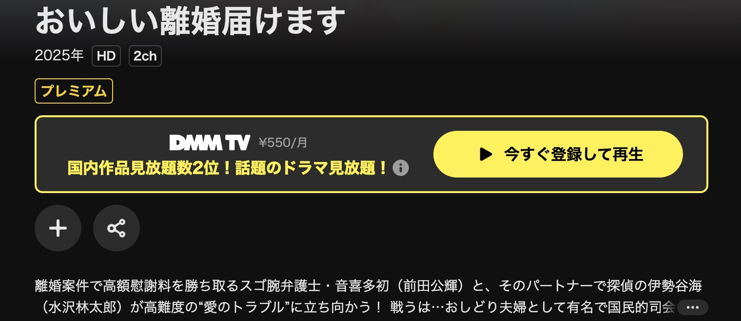 DMM TVのおいしい離婚届けます配信画像