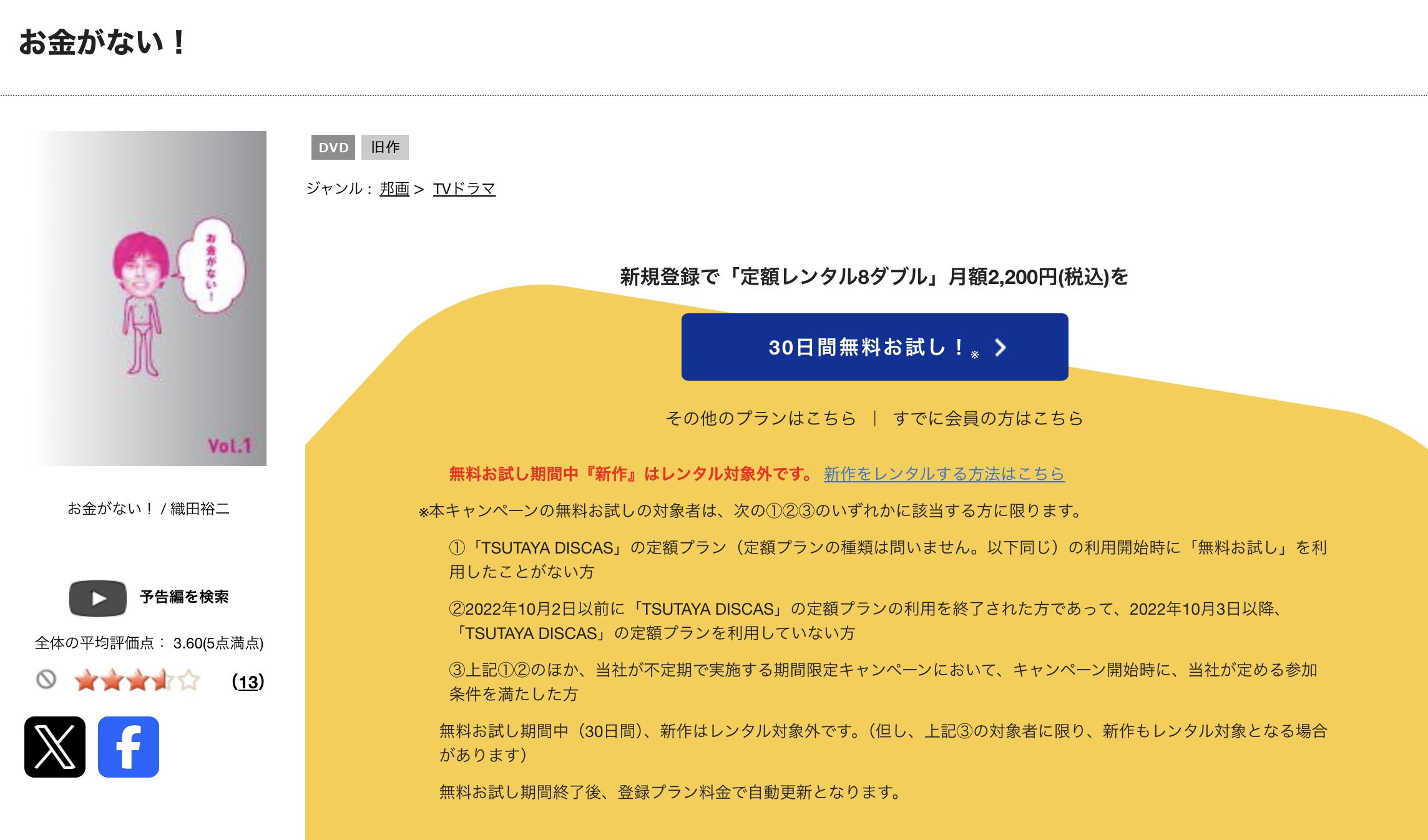 TSUTAYA DISCASのお金がない