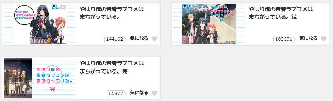 dアニメストアの俺ガイル配信画像
