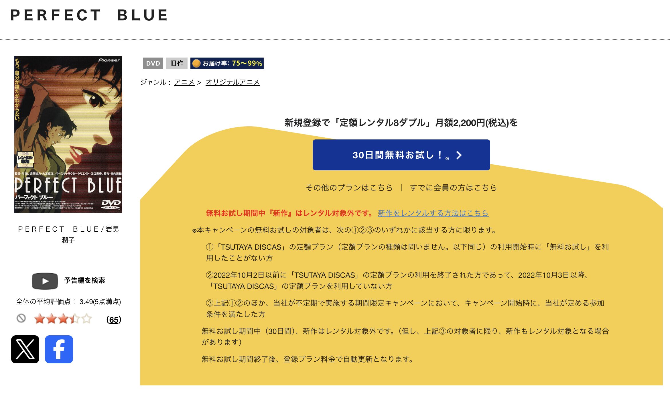 TSUTAYA DISCASのPERFECT BLUE パーフェクト ブルー