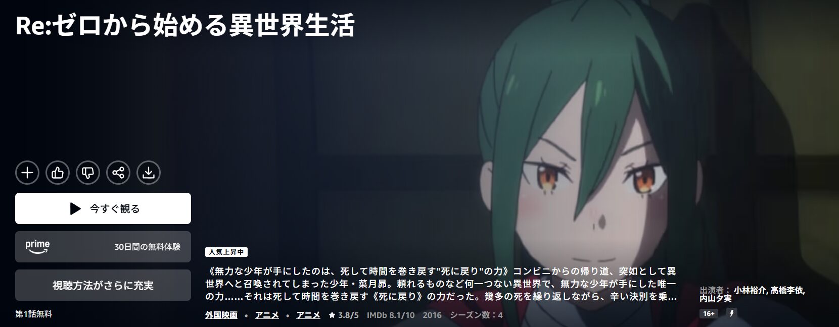 Amazonプライムのリゼロ2期配信画像