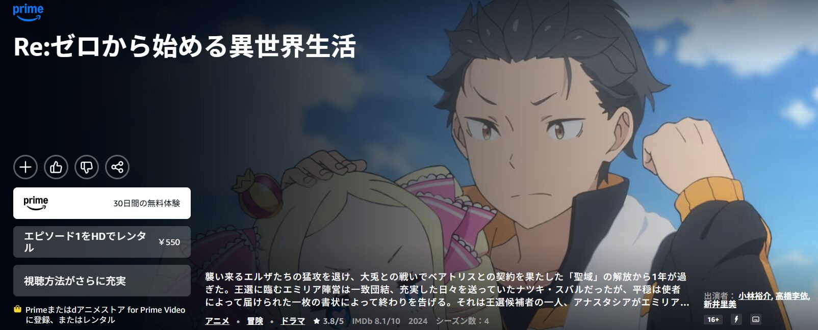 Amazonプライムのリゼロ3期配信画像