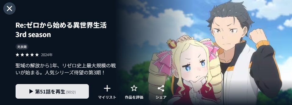 U-NEXTのリゼロ3期配信画像