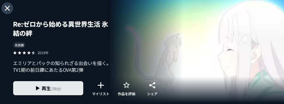 U-NEXTのリゼロ 氷結の絆配信画像
