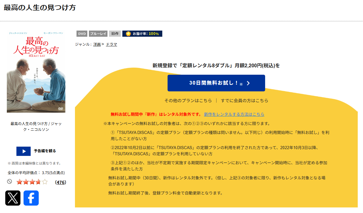 TSUTAYA DISCASの最高の人生の見つけ方