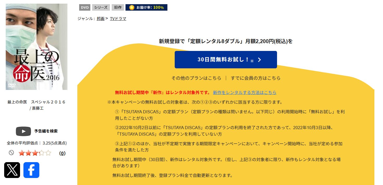 TSUTAYA DISCASの最上の命医 2016