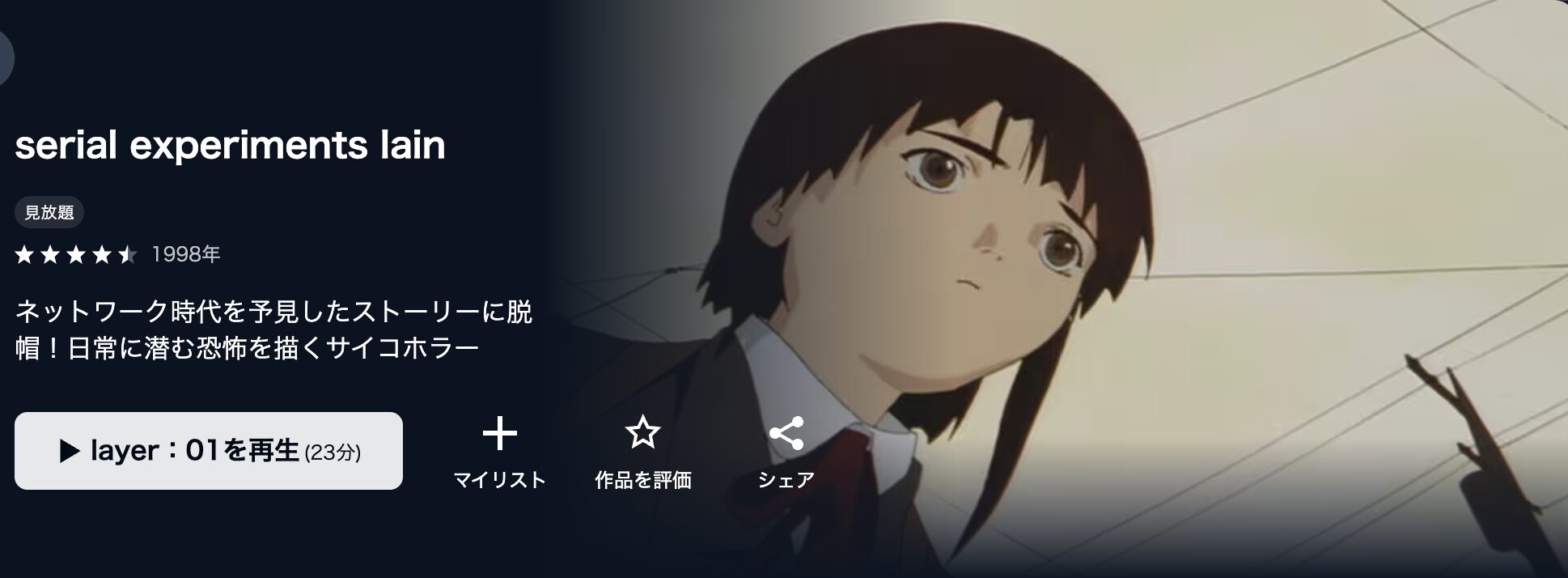U-NEXTのserial experiments lain配信画像