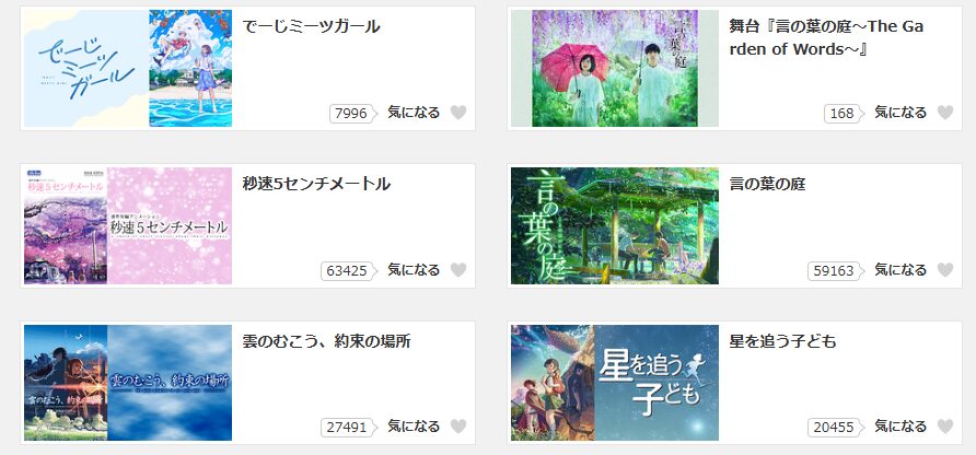 dアニメストアの新海誠配信画像