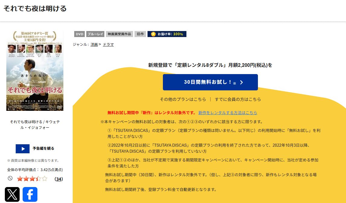 TSUTAYA DISCASのそれでも夜は明ける