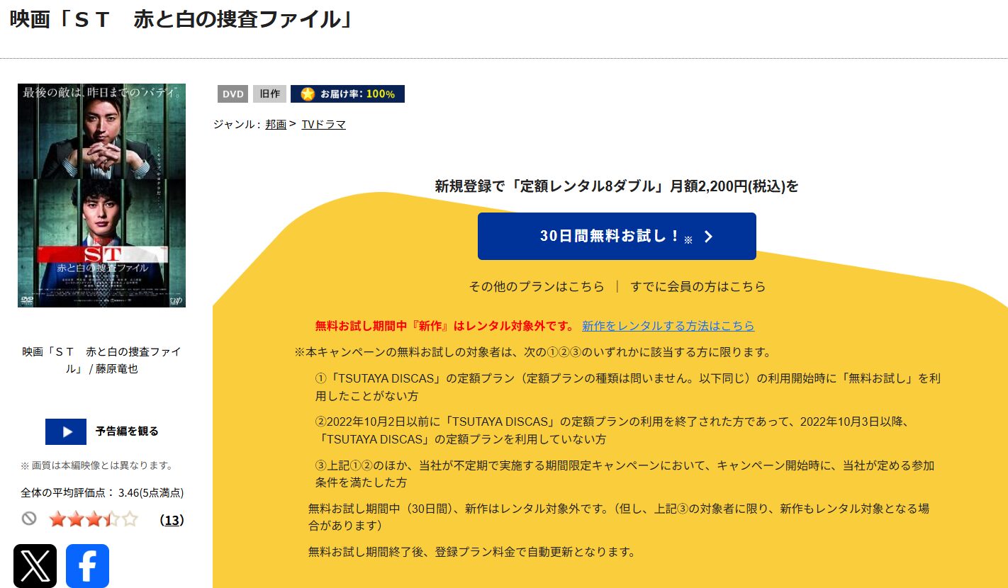 TSUTAYA DISCASのST赤と白の捜査ファイル