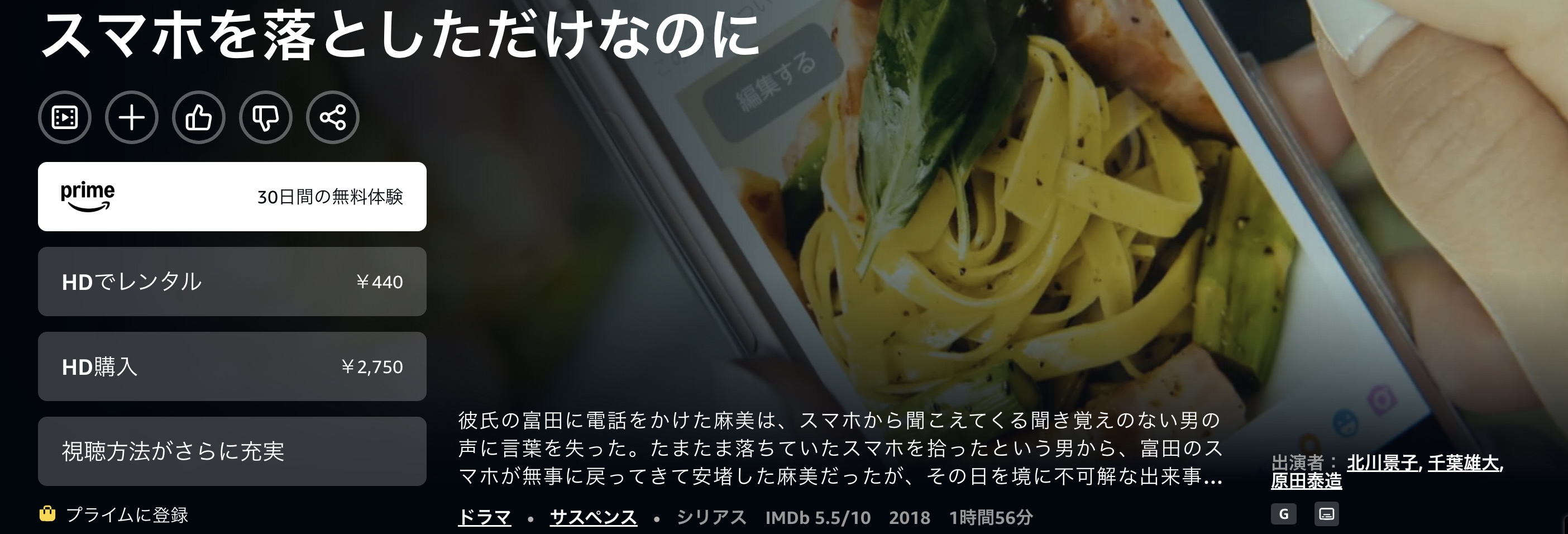 Amazonプライムのスマホを落としただけなのに配信画像