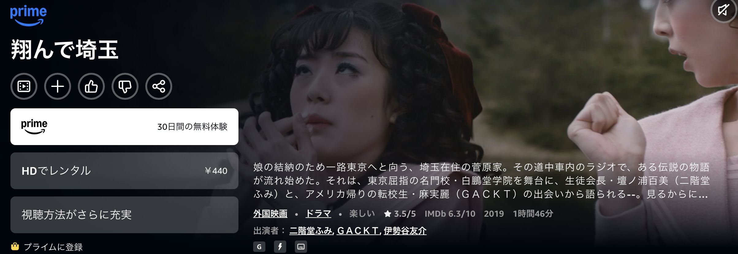 Amazonプライムの翔んで埼玉配信画像