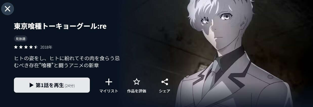 U-NEXTの東京喰種トーキョーグール:re（1期）配信画像