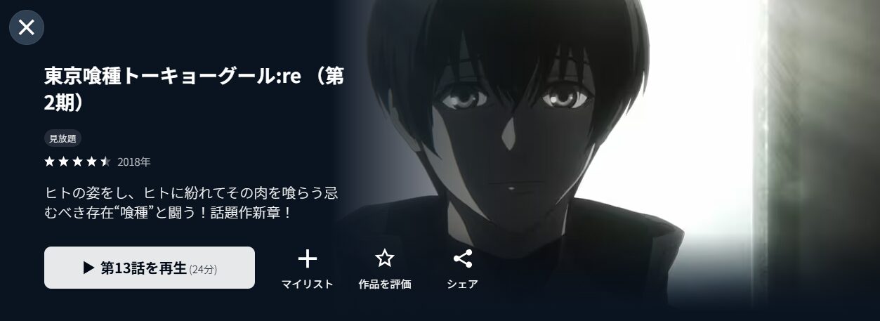 U-NEXTの東京喰種トーキョーグール:re（2期）配信画像