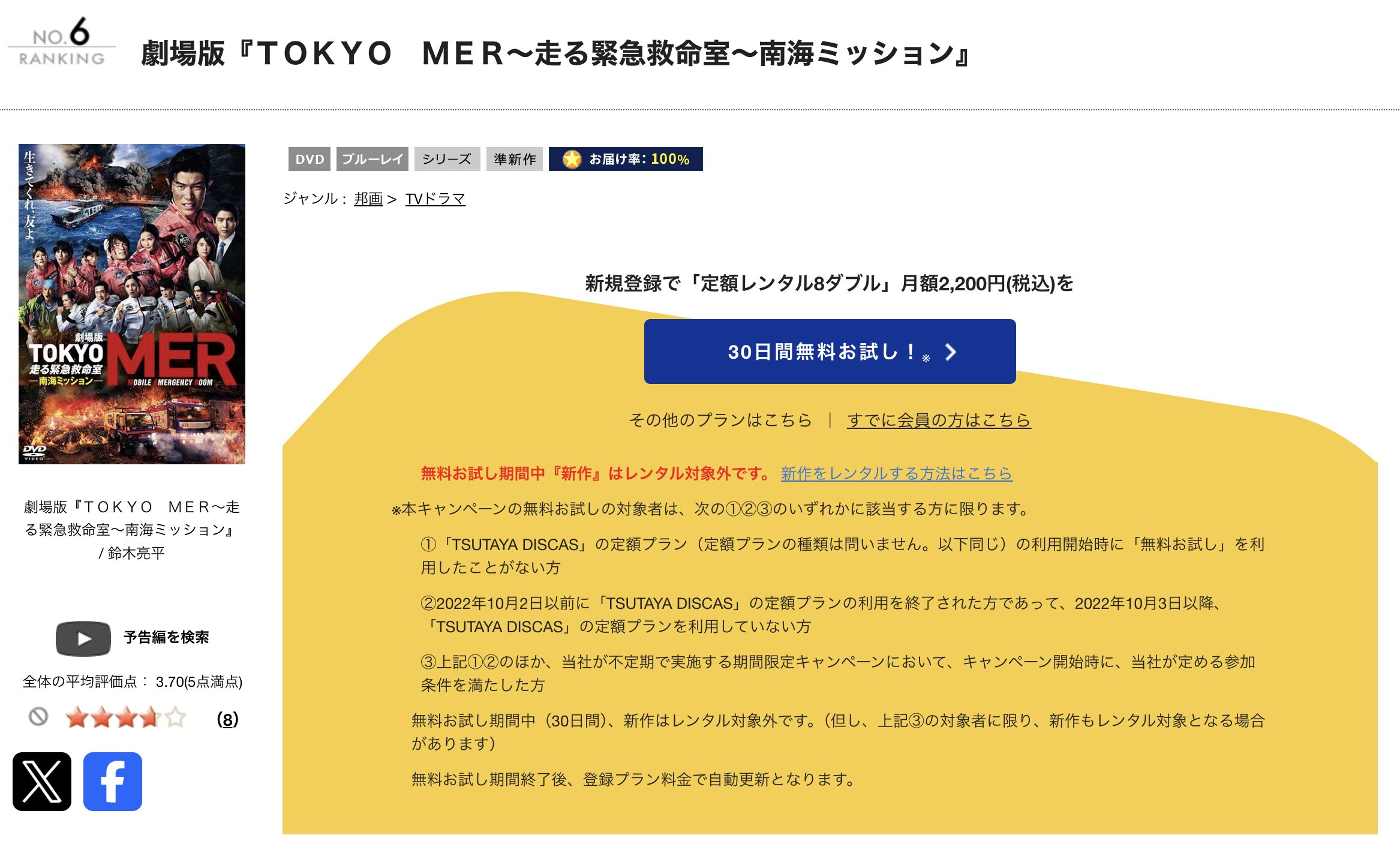 TSUTAYA DISCASのTOKYO MER～走る緊急救命室～南海ミッション