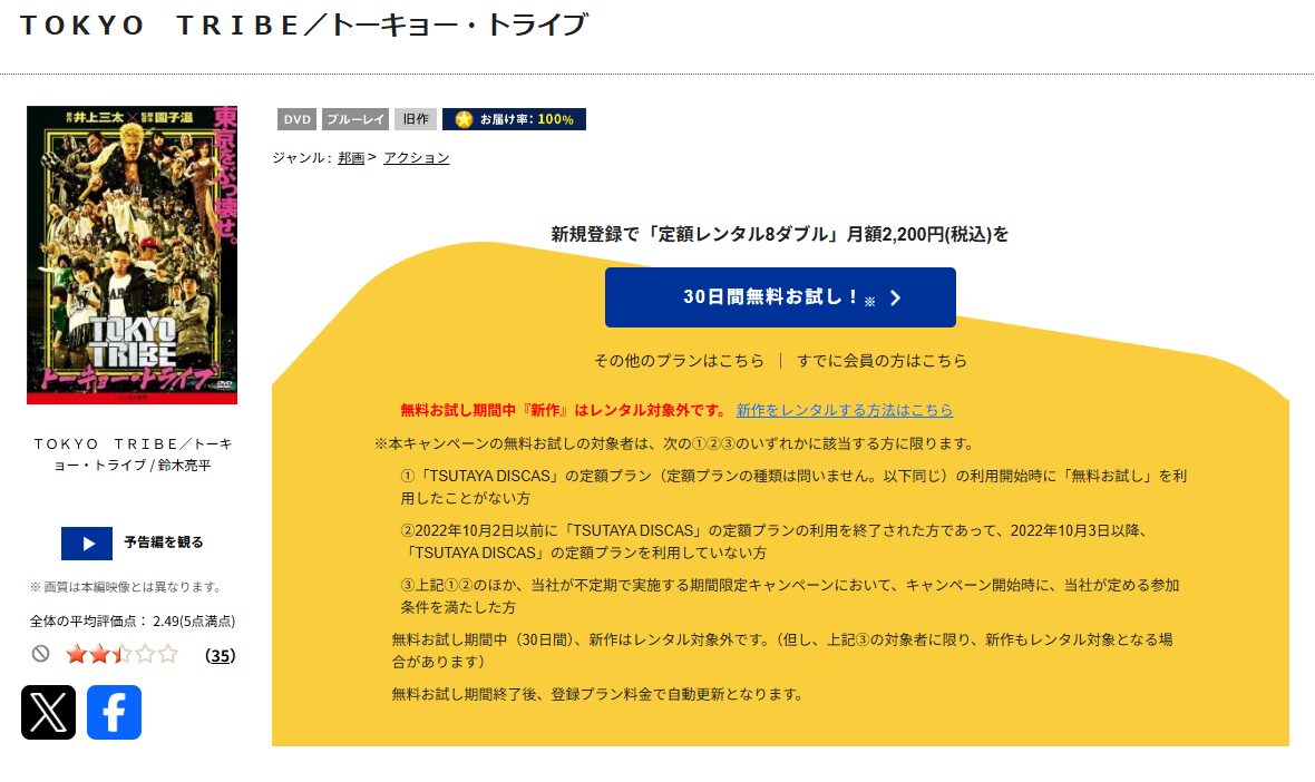 TSUTAYA DISCASのTOKYO TRIBE