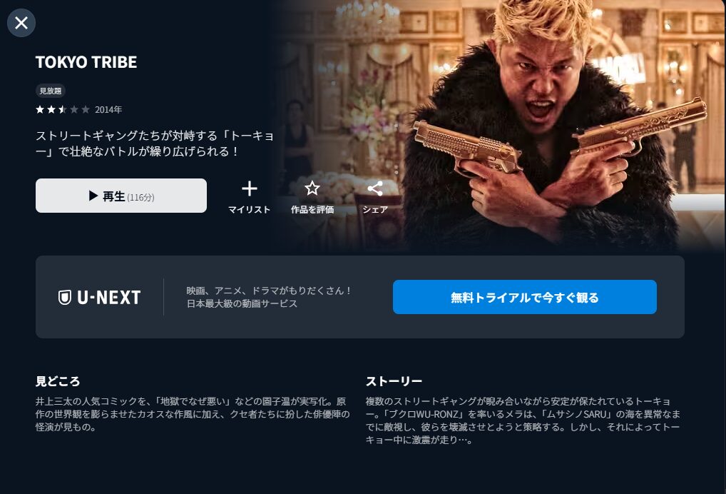 U-NEXTのTOKYO TRIBE配信画像