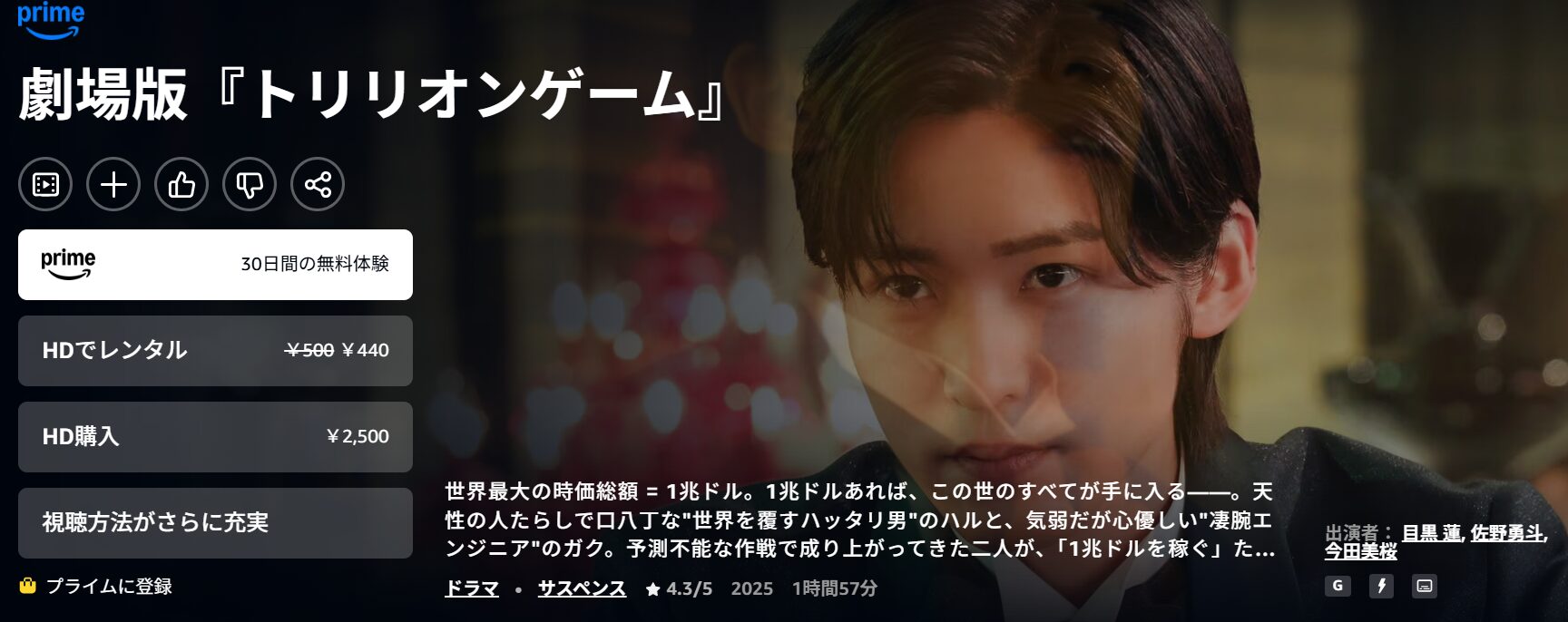 Amazonプライムの劇場版 トリリオンゲーム配信画像