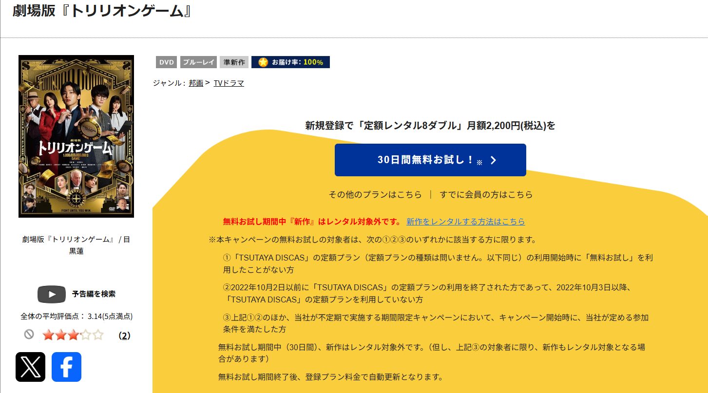 TSUTAYA DISCASの劇場版 トリリオンゲーム