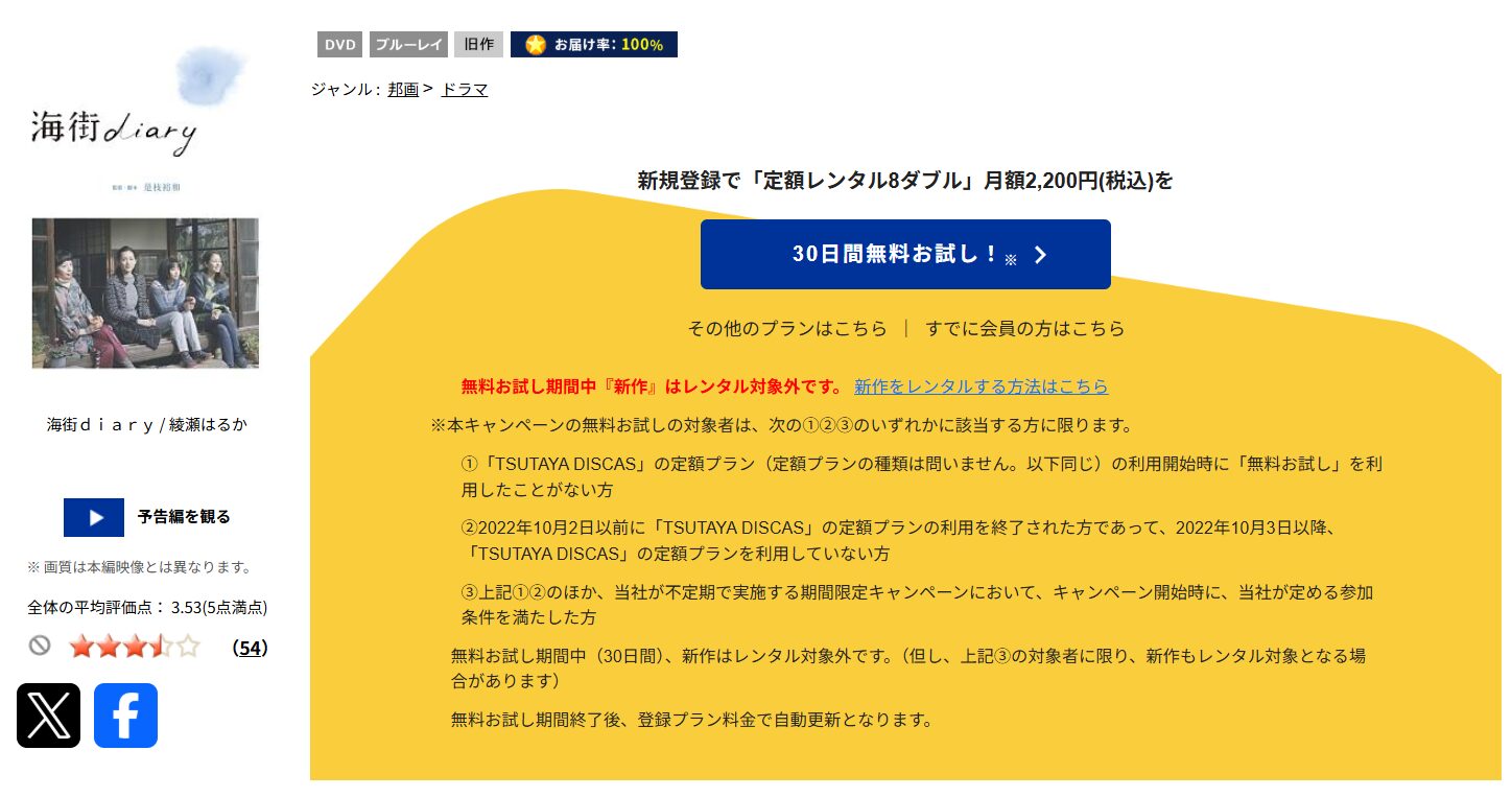TSUTAYA DISCASの海街diary