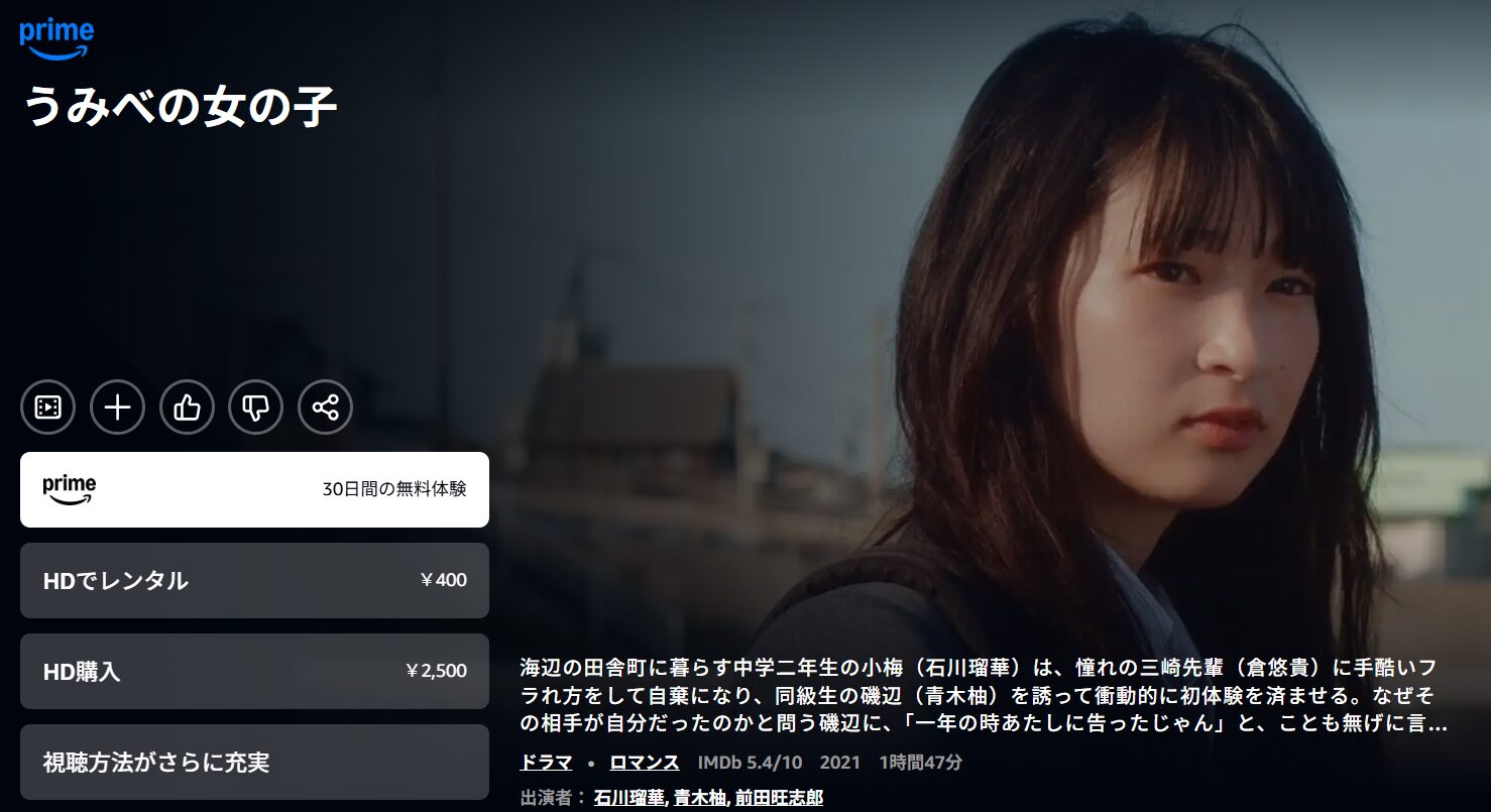 Amazonプライムのうみべの女の子配信画像