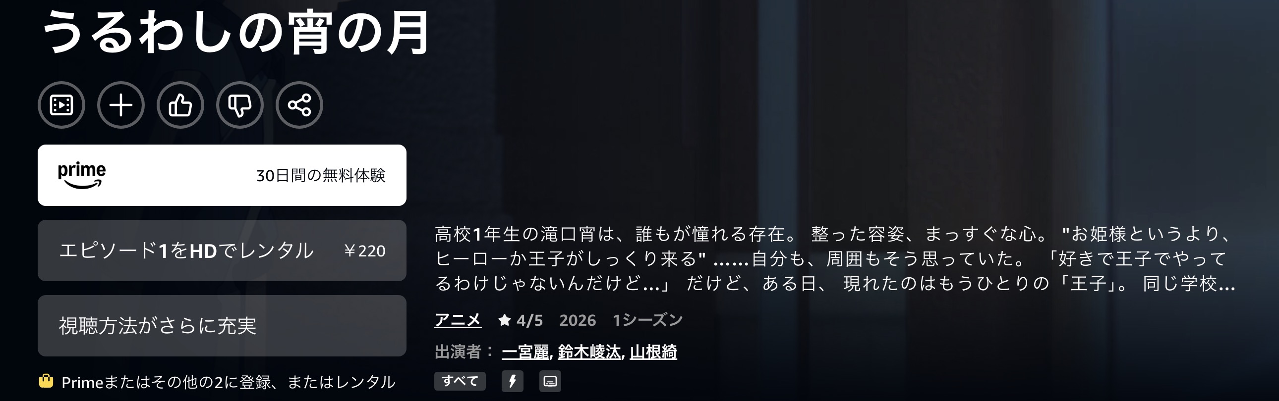 Amazonプライムのうるわしの宵の月配信画像