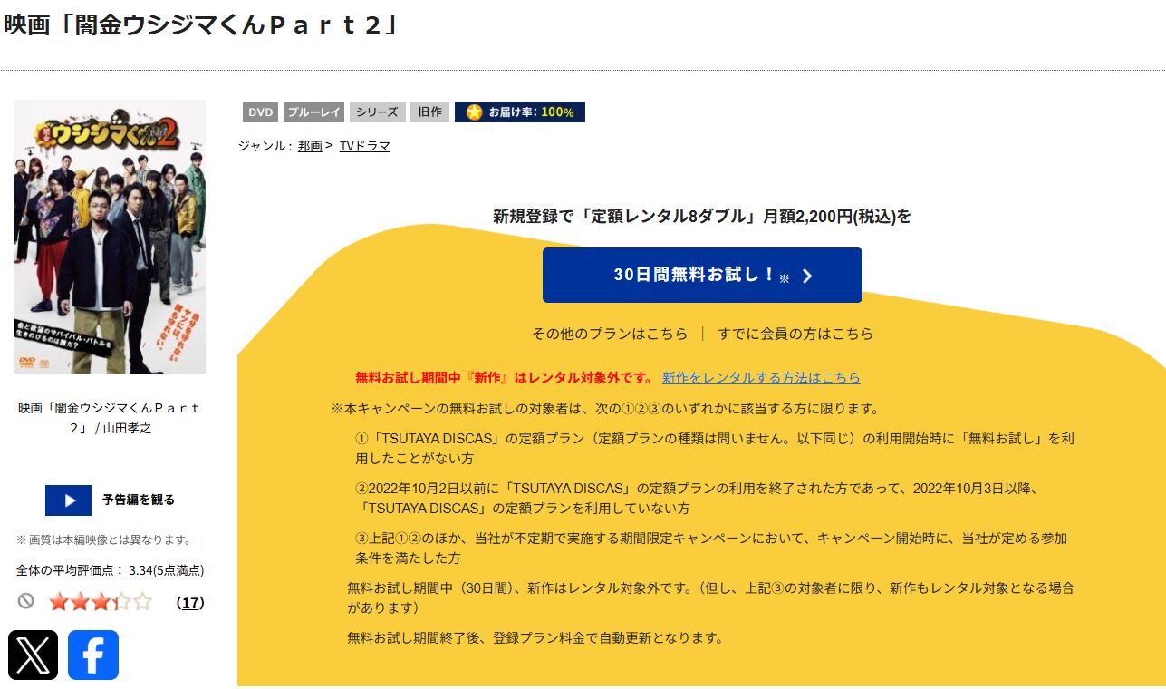 TSUTAYA DISCASの劇場版 闇金ウシジマくんPart2