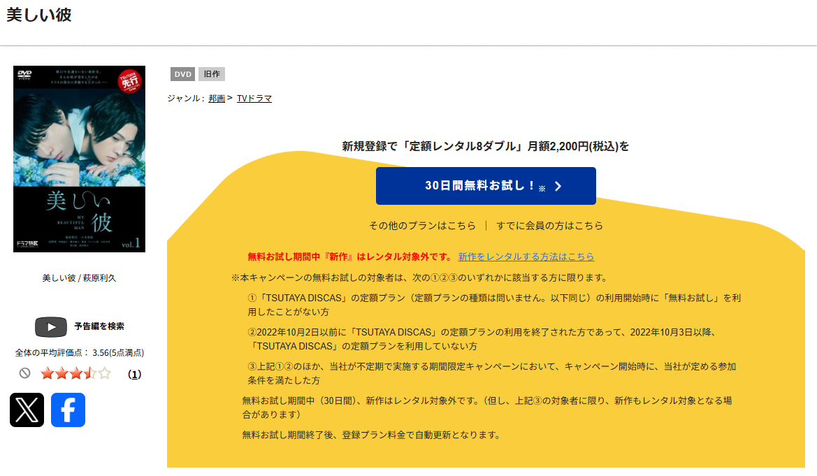 TSUTAYA DISCASの美しい彼