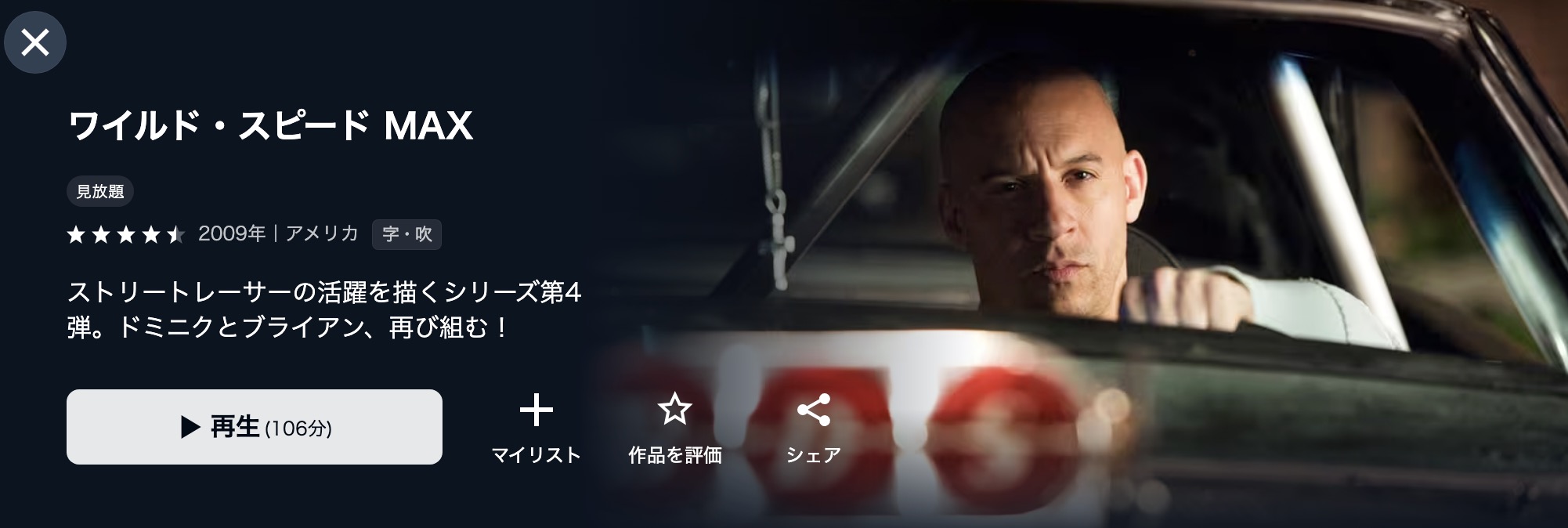 U-NEXTのワイルド・スピード MAX配信画像