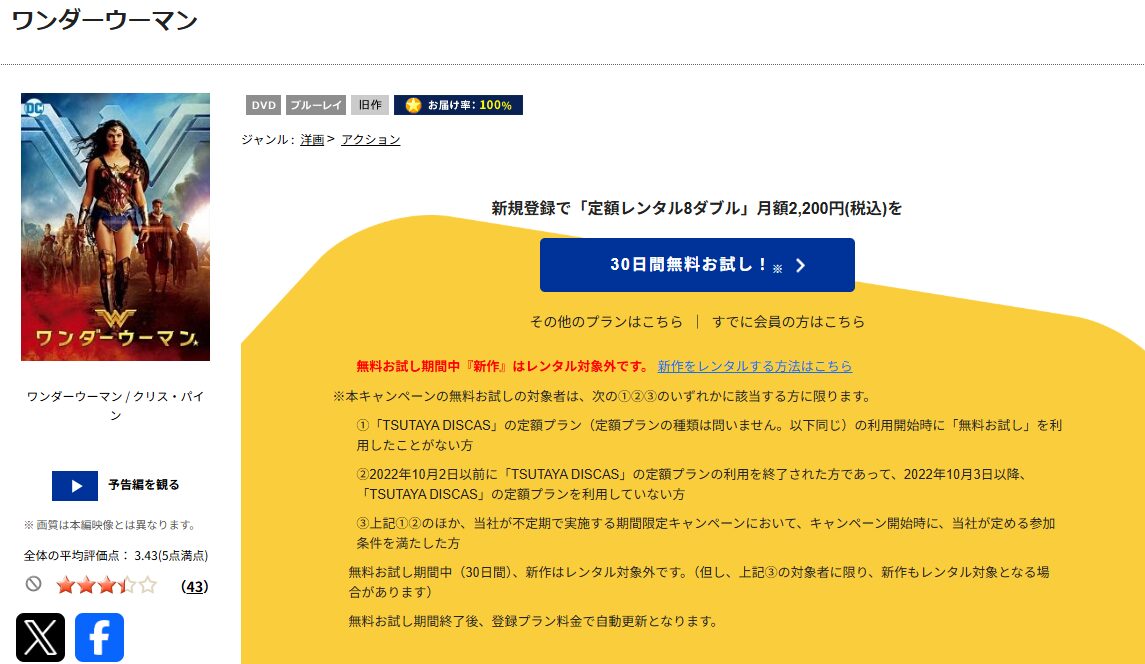 TSUTAYA DISCASのワンダーウーマン