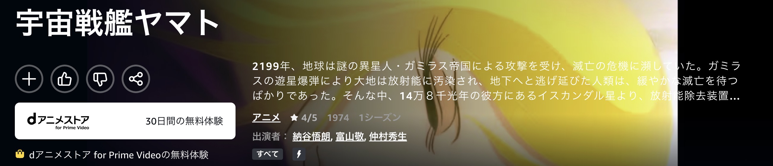 Amazonプライムの宇宙戦艦ヤマト配信画像