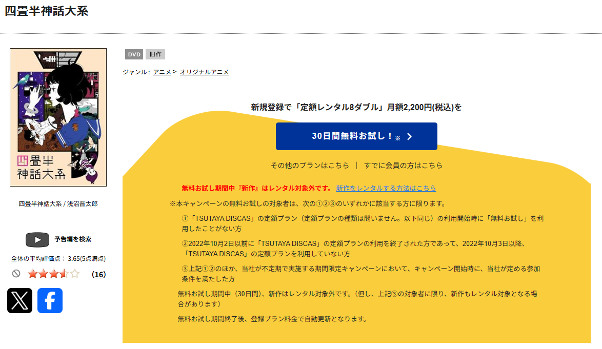 TSUTAYA DISCASの四畳半神話大系