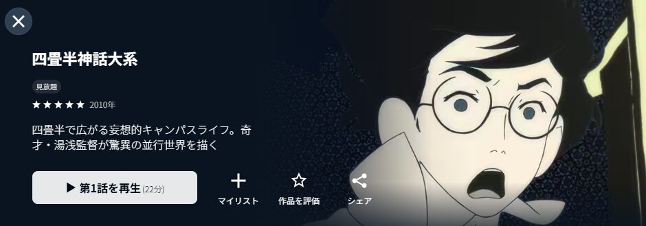 U-NEXTの四畳半神話大系配信画像