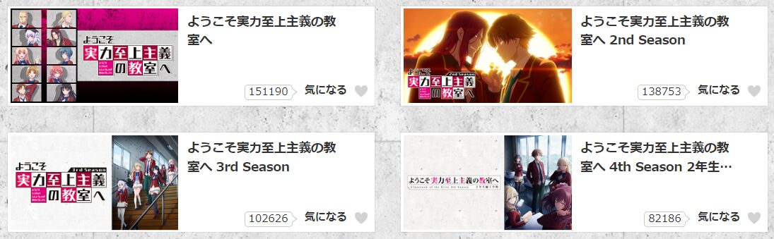 dアニメストアのようこそ実力至上主義の教室へ配信画像