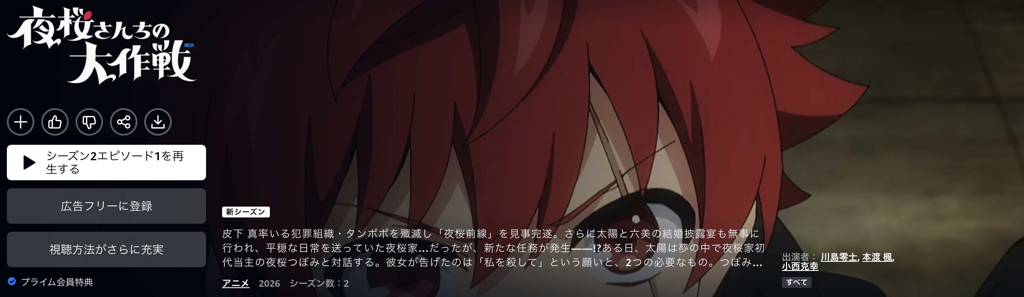 Amazonプライムの夜桜さんちの大作戦 第2期配信画像