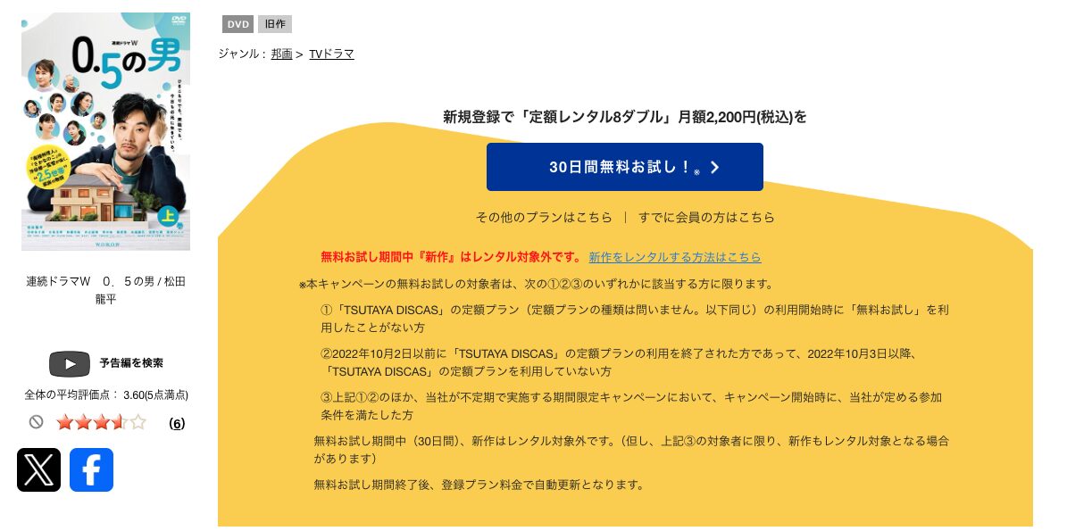 TSUTAYA DISCASの0.5の男