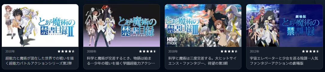 U-NEXTのとある魔術の禁書目録配信画像