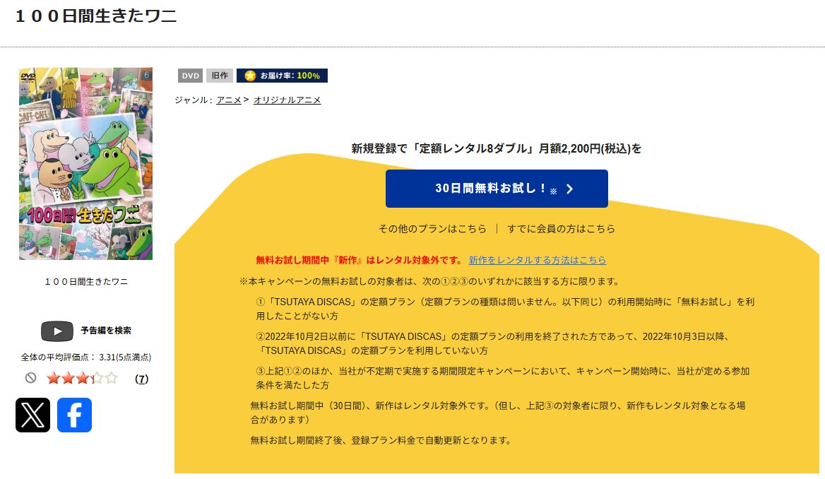 TSUTAYA DISCASの100日間生きたワニ