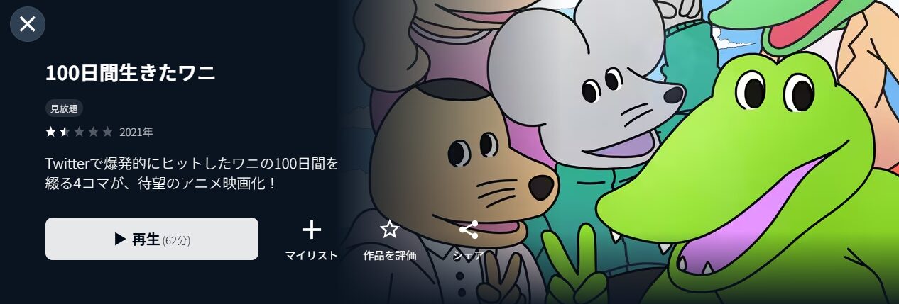 U-NEXTの100日間生きたワニ配信画像