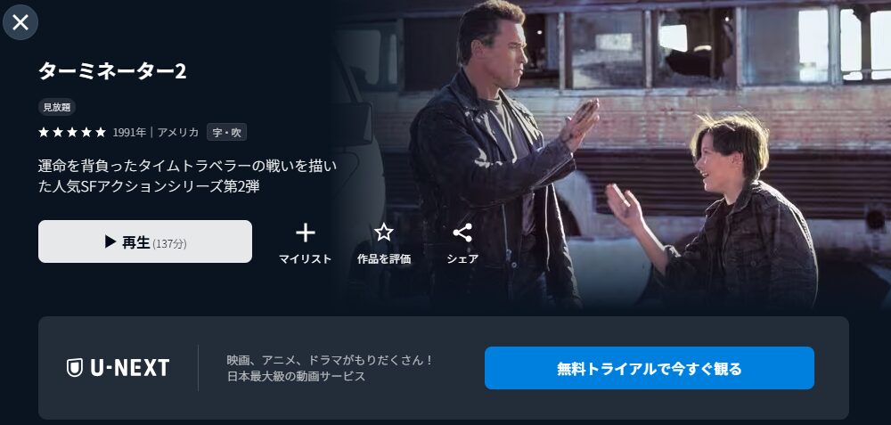 U-NEXTのターミネーター2配信画像