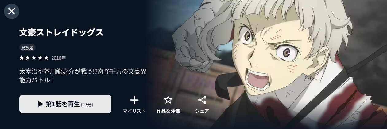 U-NEXTの文豪ストレイドッグス（1期）配信画像
