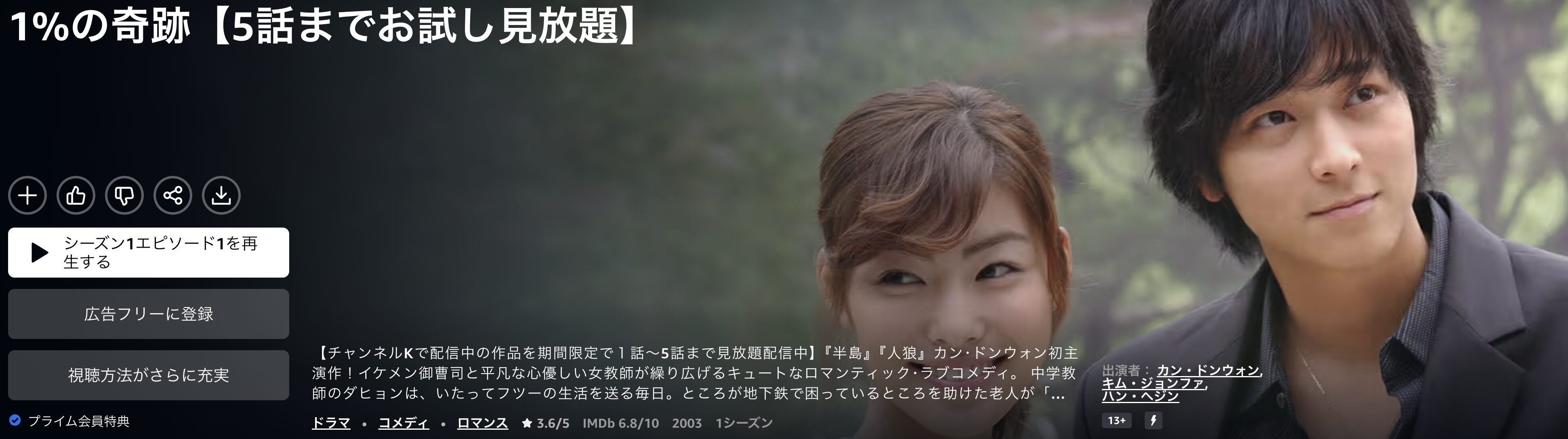 Amazonプライムの１％の奇跡（2003年）配信画像